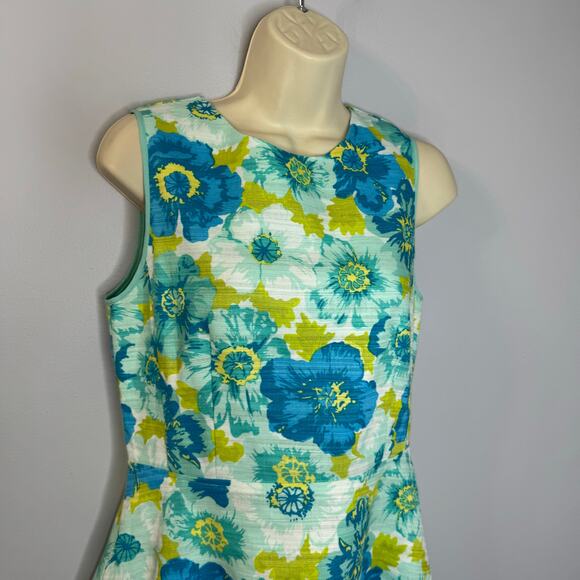 Sail to Sable Flower Basketweave Flit & Flare Mini Dress Linen Blend Blue Sz 6 - Picture 15 of 16